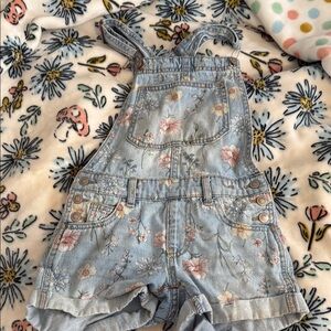 ISO- 7/8 Wonder Nation floral Blue Denim Overalls